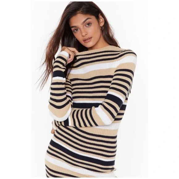 Nasty Gal Striped Knitted Mini Dress Sz 8, NWT